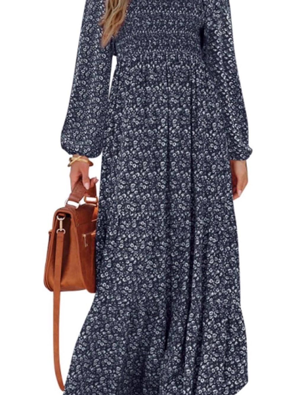 Navy Floral Long Sleeve Maxi Dress